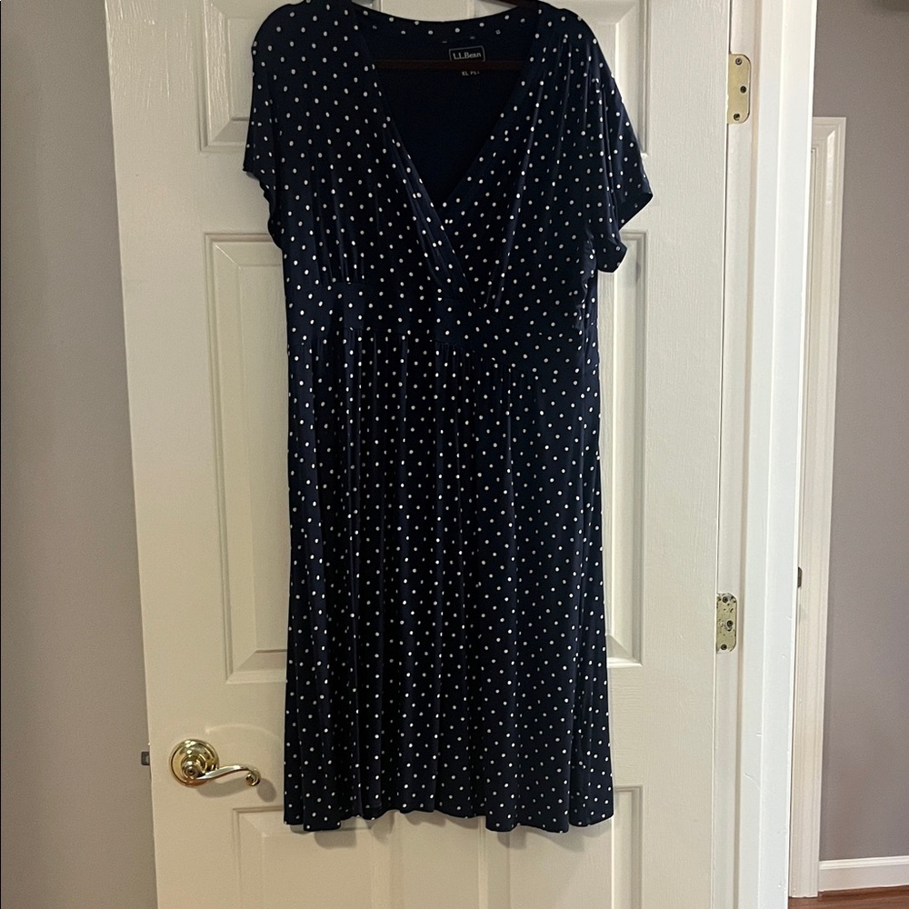 L.L. Bean Dark Blue Polka Dot Midi Dress
